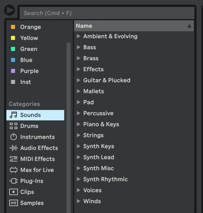 Ableton Browser Window