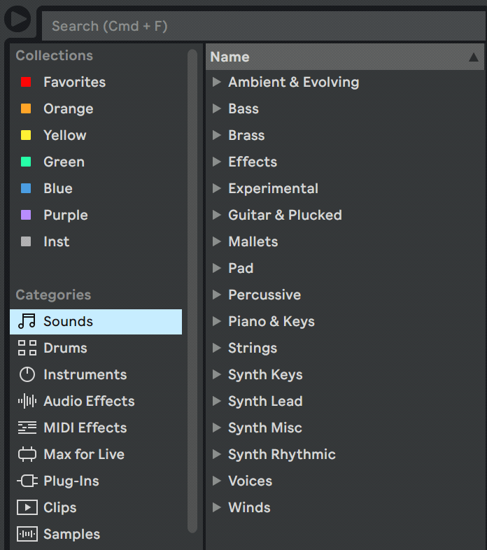 Ableton Browser Window