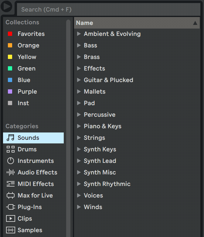 Ableton Browser Window