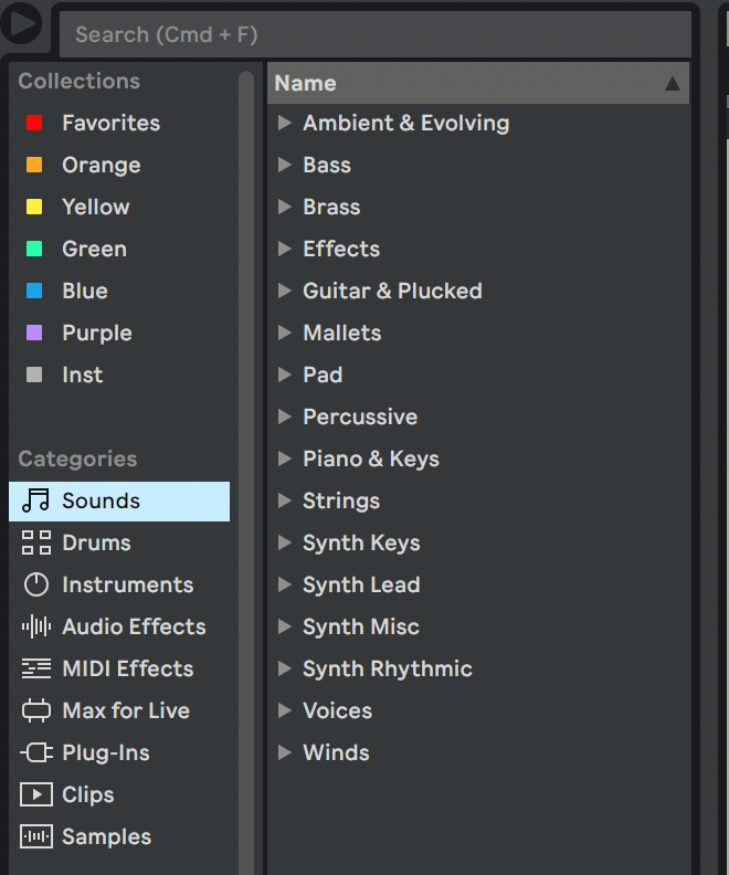 Ableton Browser Window